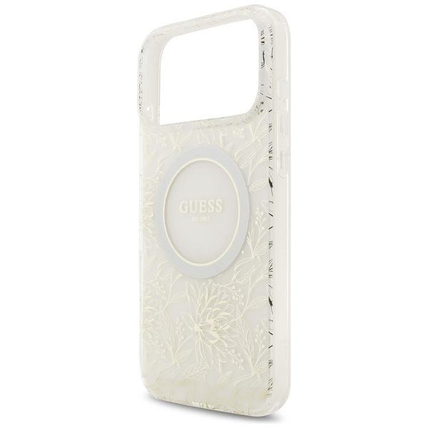 Etui Guess IML Flowers Electro Pearl     Strap MagSafe do iPhone 17 Pro Max biały