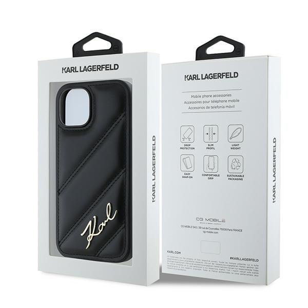 KARL LAGERFELD KLHCP13MPQDSMGK IPHONE 13 6.1" BLACK/BLACK HARDCASE DIAGONAL QUILTED SCRIPT