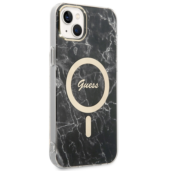 Zestaw Guess GUBPP14MHMEACSK Case+ Charger iPhone 14 Plus / 15 Plus 6.7" czarny/black hard case Marble MagSafe