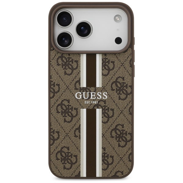 Etui Guess 4G Printed Stripes MagSafe do iPhone 17 Pro Max brązowy