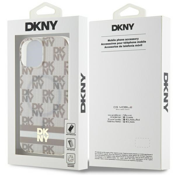 DKNY DKHMP14SHCPTSE iPhone 14 / 15 / 136.1" beżowy/beige hardcase IML Checkered Mono Pattern & Printed Stripes MagSafe