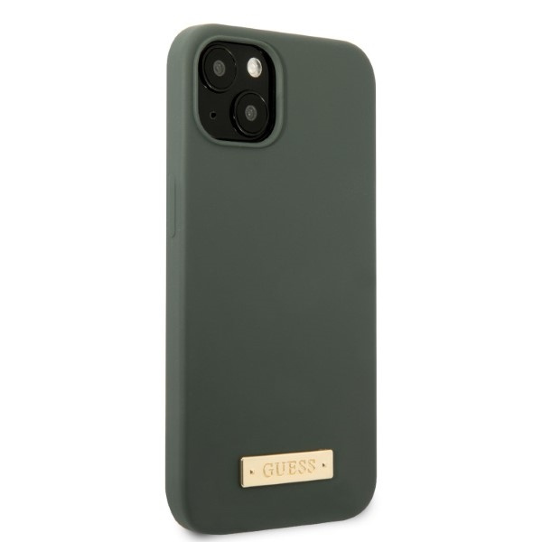 Guess GUHMP13MSBPLA iPhone 13 / 14 / 15 6.1" zielony/khaki hard case Silicone Logo Plate MagSafe