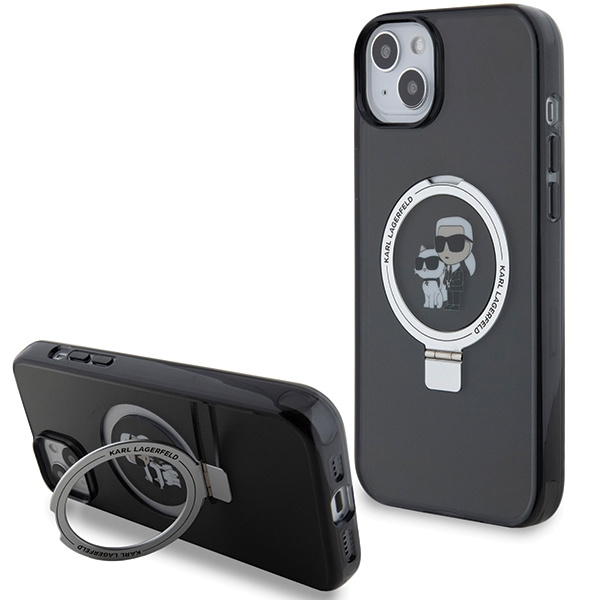 Karl Lagerfeld KLHMP15SHMRSKCK iPhone 15 6.1" black/black hardcase Ring Stand Karl&amp;Choupette MagSafe