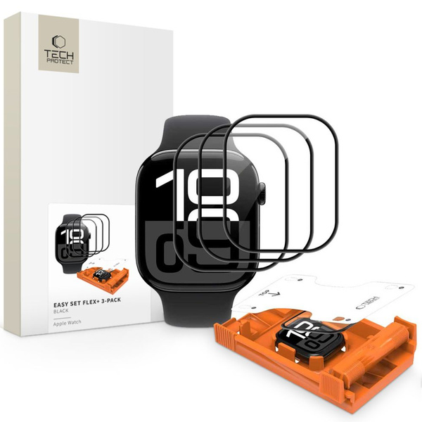 SZKŁO HYBRYDOWE TECH-PROTECT EASY SET FLEX+ 3-PACK APPLE WATCH 4 / 5 / 6 / SE 1 / 2 / 3 (40MM) BLACK