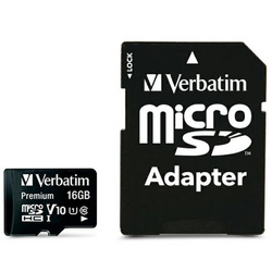 Verbatim Karta microSDHC 16GB V10+ adapter czarny/black 44082