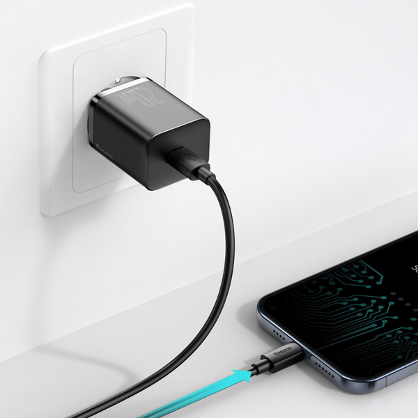 Baseus Super Si 1C fast charger USB Type C 20W Power Delivery + USB Type C - Lightning cable 1m black (TZCCSUP-B01)