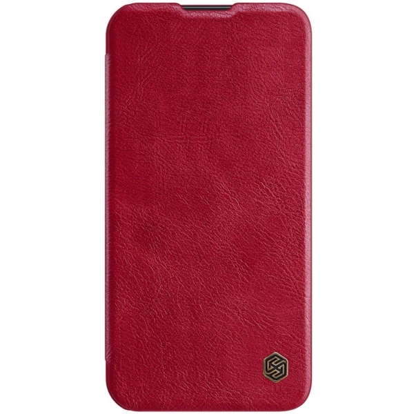 Nillkin Qin Leather Pro Case etui iPhone 14 Plus osłona na aparat kabura pokrowiec obudowa z klapką czerwony