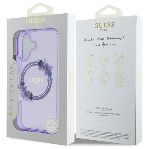 Guess GUHMP16SHFWFCU iPhone 166.1" fioletowy/purple hardcase IML Flowers Wreath MagSafe