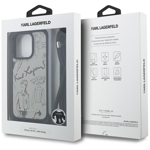 Etui Karl Lagerfeld Crossbody Grained    Pattern & Logo do iPhone 16 Pro szary