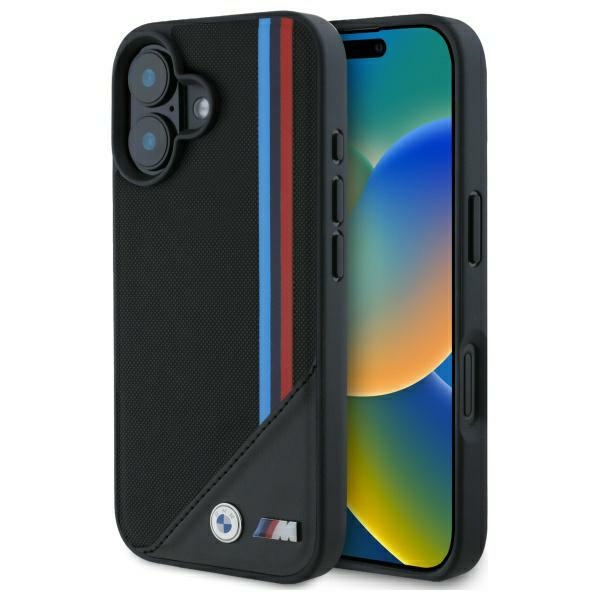 BMW BMHMP16S23PUTRK iPhone 16 6.1" czarny/black hardcase M Meshed Tricolor Stripes MagSafe