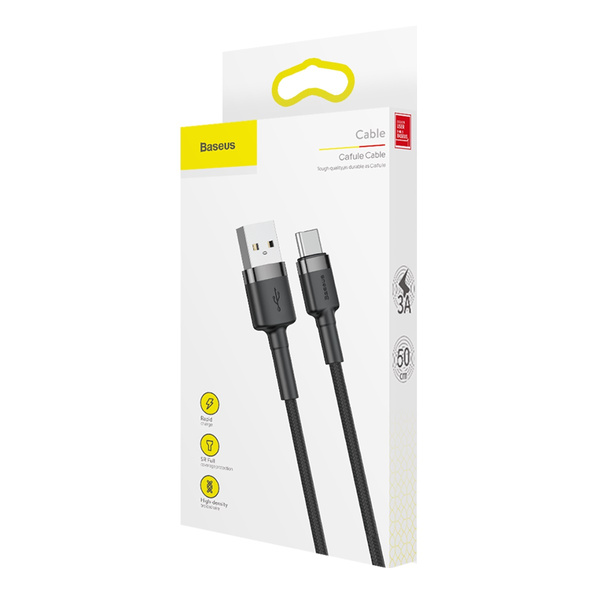 Kabel Baseus Cafule USB-A / USB-C QC 3.0 3A 0.5 m - czarno-szary