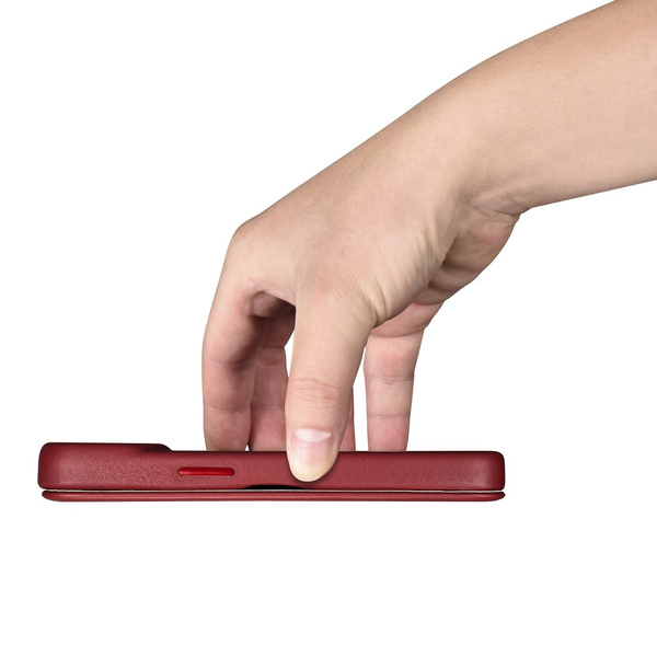 iCarer CE Premium Leather Folio Case skórzane etui iPhone 14 Pro Max z klapką magnetyczne MagSafe czerwony (WMI14220716-RD)