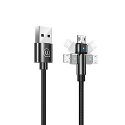 USAMS Kabel pleciony obrotowy U60 2AmicroUSB czarny/black 1m SJ478USB01 (US-SJ478)