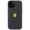 Etui Ferrari Grip Stand Metal Logo na iPhone 15 - czarne