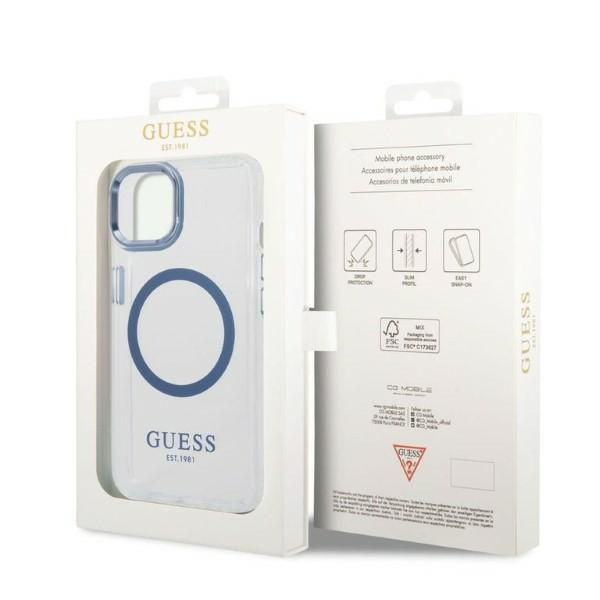 Guess GUHMP14MHTRMB iPhone 14 Plus / 15 Plus 6.7" niebieski/blue hard case Metal Outline Magsafe
