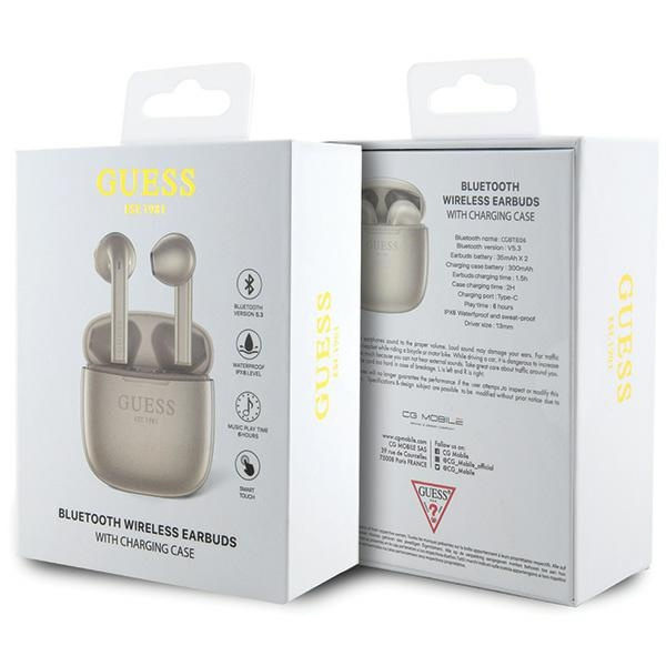 Guess słuchawki Bluetooth GUTWST26PSDTWS + stacja dokująca złoty/gold Classic EST Logo