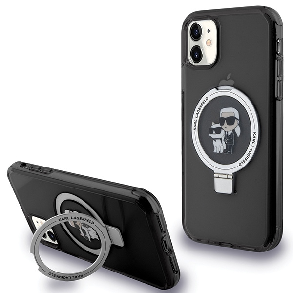 Etui Karl Lagerfeld Ring Stand Karl&Choupettte MagSafe na iPhone 11 / Xr - czarne