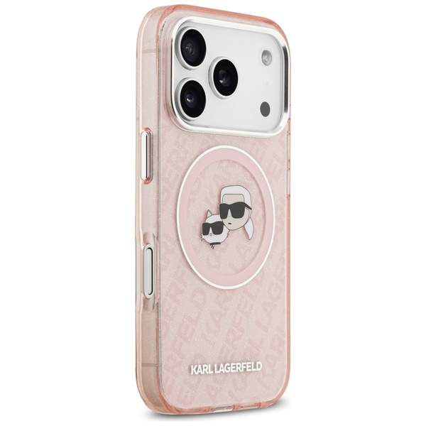 Etui Karl Lagerfeld IML Glitter Karl &   Choupette Heads Logo MagSafe do iPhone 17 Pro różowy