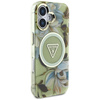 Etui Guess Glitter Flowers Triangle      Buttons MagSafe do iPhone 16 zielony