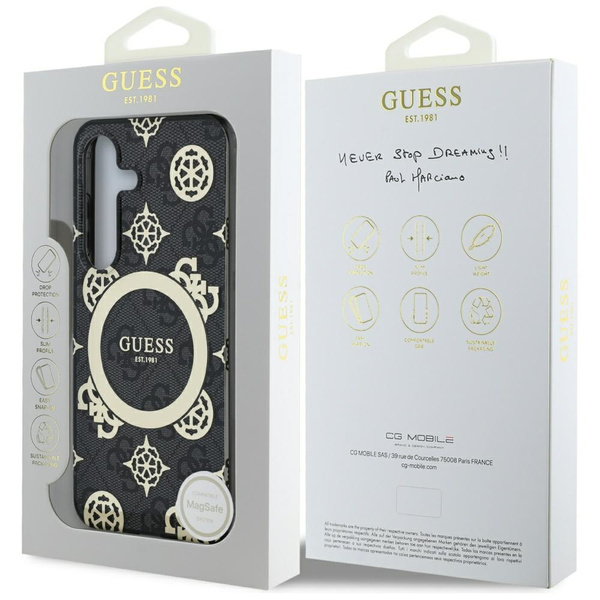 Etui Guess 4G Background Gold             Electroplated Peony Pattern MagSafe do Samsung Galaxy S25 czarny