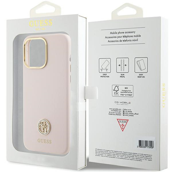 Guess GUHCP15XM4DGPP iPhone 15 Pro Max 6.7" jasnoróżowy/pink hardcase Silicone Logo Strass 4G