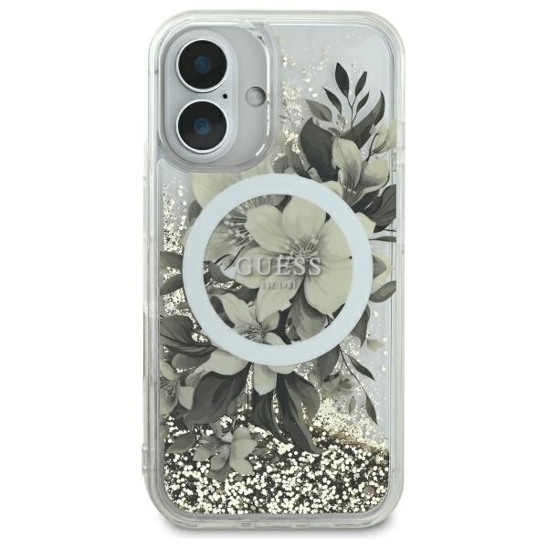 Guess GUHMP16SLFMWTE iPhone 166.1" beżowy/beige hardcase Liquid Glitter Flower MagSafe