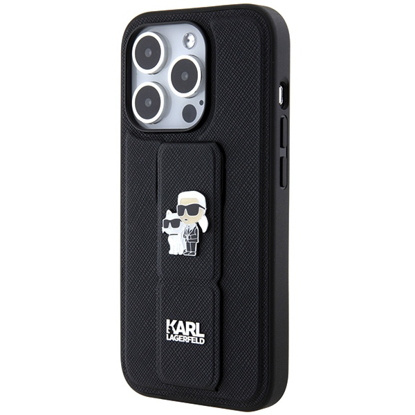 Etui Karl Lagerfeld Gripstand Saffiano Karl&Choupette Pins na iPhone 13 Pro / 13 - czarne