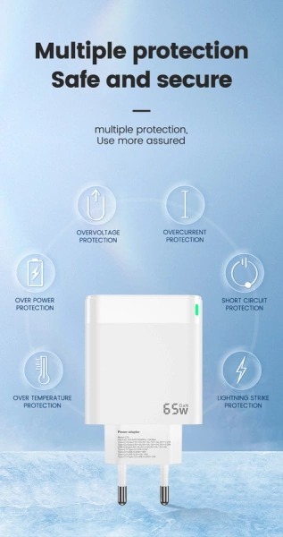 JELLICO wall charger C79 GaN PD 65W 2xUSB-C + 1xUSB QC3.0 White