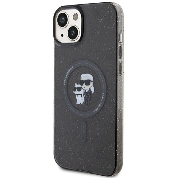 Etui Karl Lagerfeld Karl&Choupette Glitter MagSafe na iPhone 15 Plus - czarne