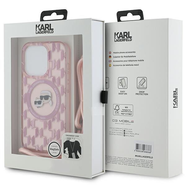 KARL LAGERFELD KLHMP15LHCKCKLCP IPHONE 15 PRO 6.1" PINK/PINK HARDCASE IML CROSSBODY MONOGRAM KARL & CHOUPETTE HEAD MAGSAFE