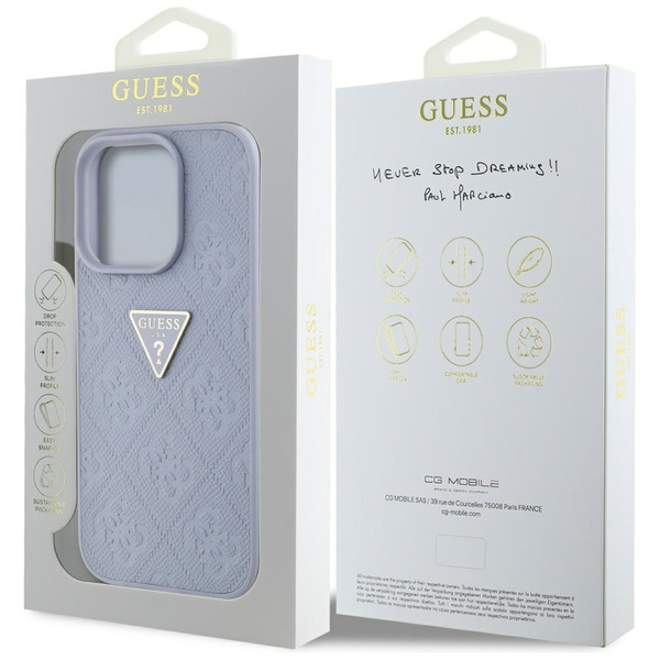 Etui Guess Hot Stamp 4G Pattern Triangle Metal Logo do iPhone 16 Pro fioletowy
