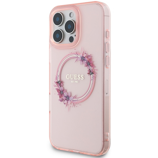 Guess GUHMP16XHFWFCP iPhone 16 Pro Max6.9" różowy/pink hardcase IML Flowers Wreath MagSafe