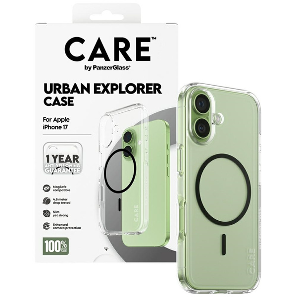 Etui CARE by PanzerGlass Flagship Urban  Explorer w. Black MagSafe do iPhone 17 przezroczysty