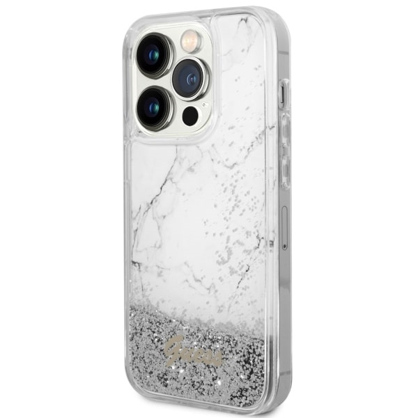 Guess GUHCP14LLCSGSGH iPhone 14 Pro 6.1"biały/white hardcase Liquid Glitter Marble