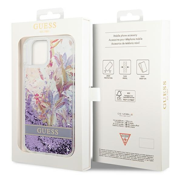 Guess GUHCP14MLFLSU iPhone 14 Plus / 15 Plus 6.7" fioletowy/purple hardcase Flower Liquid Glitter