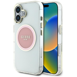 Etui Guess IML Metal Colored Circle      Classic Logo MagSafe do iPhone 16 różowy