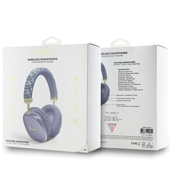 Guess słuchawki nauszne BluetoothGUBHK1GCTCSU fioletowy/purple Gcube Metallic Script Logo