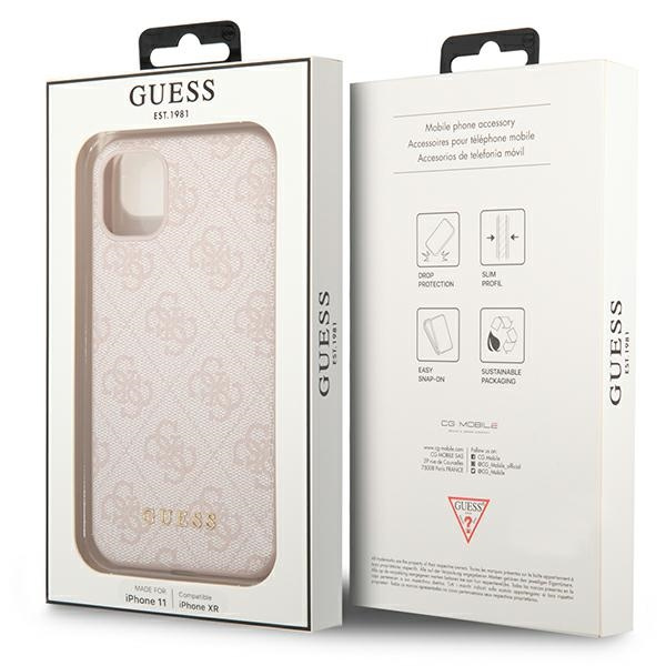 Guess GUHCN61G4GFPI iPhone 11 / Xr 6,1"różowy/pink hard case 4G Metal Gold Logo