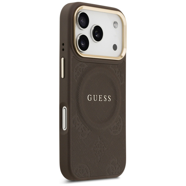 Etui Guess Peony Hot Stamp MagSafe do    iPhone 17 Pro brązowy