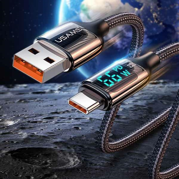 USAMS Kabel pleciony U78 USB-C 1.2mLED 6A Fast Charging czarny/black SJ544USB01 (US-SJ544)