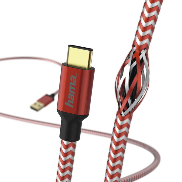 CHARGING CABLE / DATE "REFLEDED" USB TYPE-C-USB-A, 1.5M, RED
