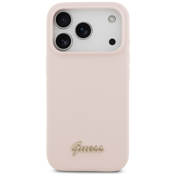 Etui Guess Silicone Script Metal Logo    MagSafe do iPhone 17 Pro różowy