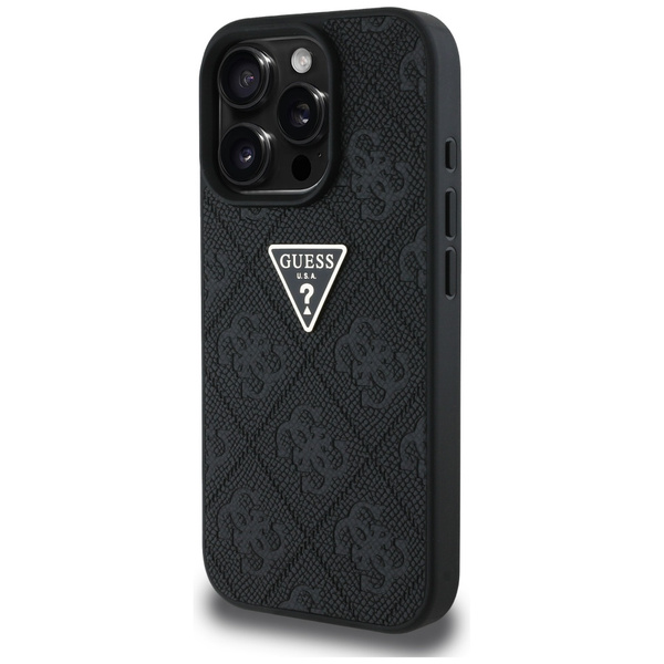 Etui Guess Hot Stamp 4G Pattern Triangle Metal Logo do iPhone 16 Pro czarny