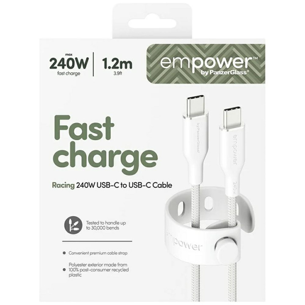 Kabel empower by PanzerGlass Racing 240W USB-C do USB-C 1.2m srebrno-czarny