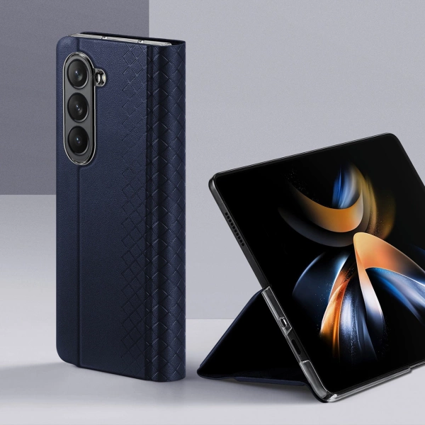 Skórzane etui z klapką i portfelem do Samsung Galaxy Z Fold5 5G Dux Ducis Bril - niebieskie