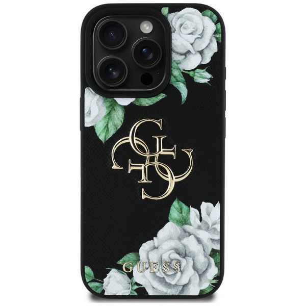 Etui Guess Grained Roses Big 4G logo do  iPhone 16 Pro czarny