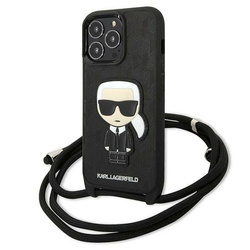 KARL LAGERFELD KLHCP13LCMNIPK IPHONE 13 PRO / 13 6,1" HARDCASE CZARNY/BLACK LEATHER MONOGRAM PATCH AND CORD ICONIK