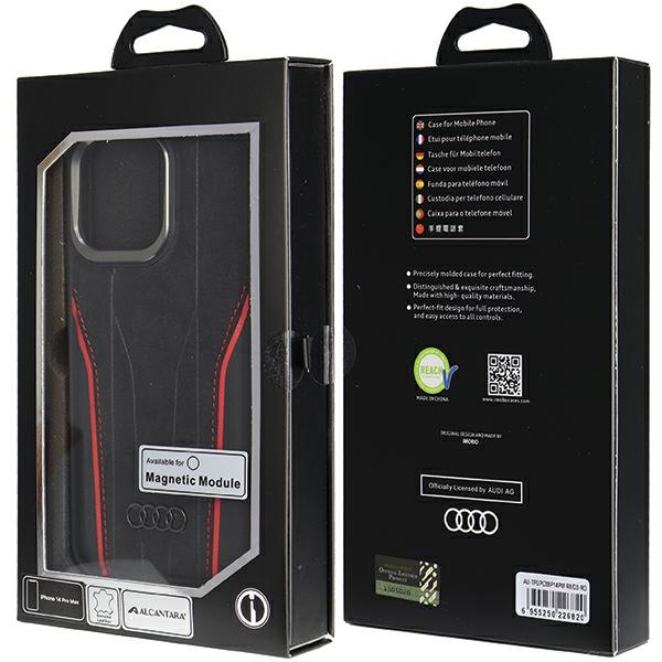 Audi Genuine Leather MagSafe iPhone 14 Pro Max 6.7" czarno-czerwony/black-red hardcase AU-TPUPCMIP14PM-R8/D3-RD