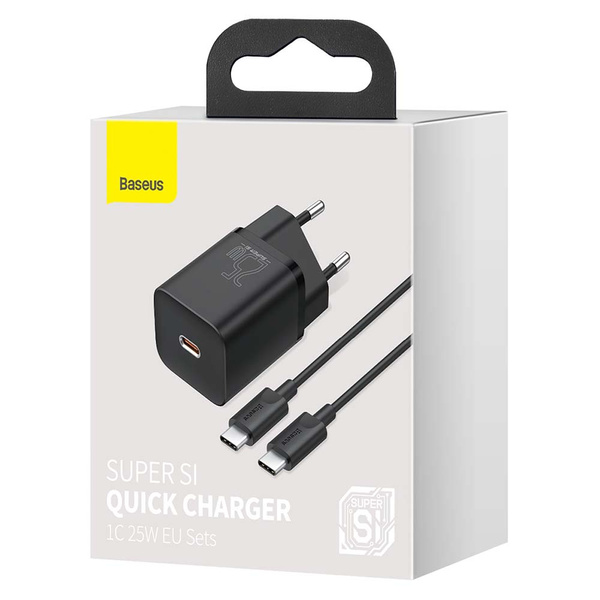 Baseus ładowarka sieciowa Super Si PD 25W 1x USB-C czarna + kabel USB-C - USB-C