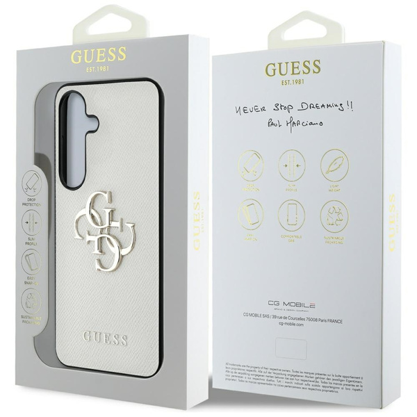 Etui Guess Grained Big 4G Logo Small     Classic Logo do Samsung Galaxy S25 beżowy